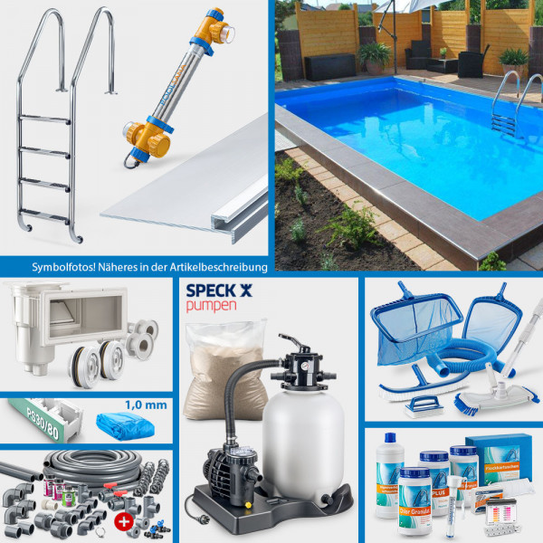 PS30/80-Rechteckpool POOLSANA SQ 6,00 x 3,00 x 1,50 m | Folie blau 1,0 mm | PROFI-Set