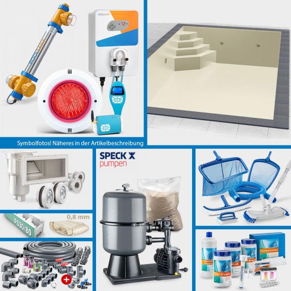 PS30/80-Rechteckpool 6,00 x 3,00 x 1,50 m PERFECT-Set | Sand | Unterbautreppe Eck 118 x 118 cm