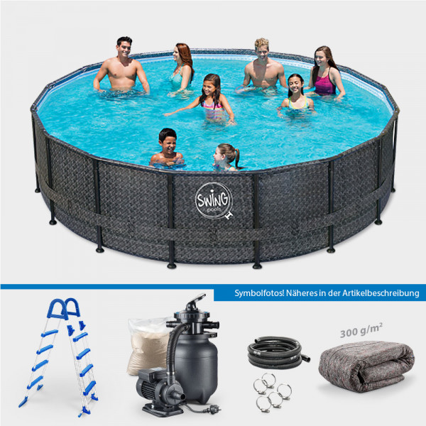 Frame Pool PRIME Rund Wicker dark 488 x 122 cm PROTECT PURE-Set