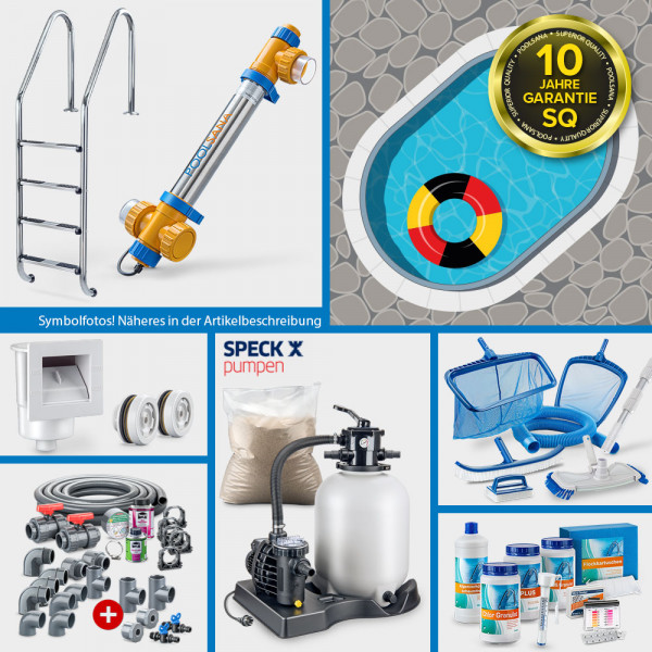 Aluwand-Ovalpool PS SQ 8,00 x 4,00 x 1,50 m mit Alu-Handlauf + blauer Folie 1,0 mm | PROFI-Set
