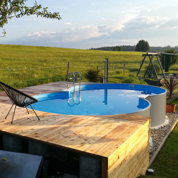 2. Wahl: Einzelbecken Stahlwand-Achtformpool PS HQ 4,70 x 3,00 x 1,35 m | Alu-HL | Stahlwand grau