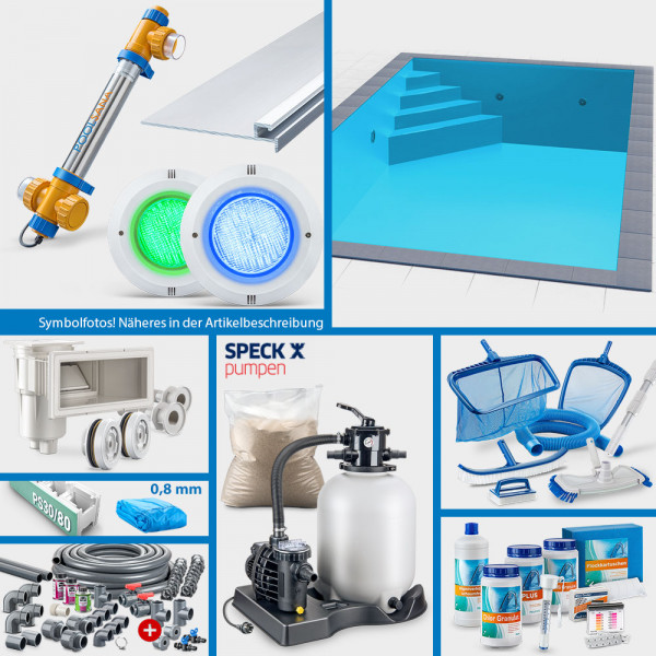 JUBILÄUMS-Rechteckpool 7,00 x 3,50 x 1,50 m PROFI-Set | Blau | Unterbautreppe Eck 169 x 169 cm