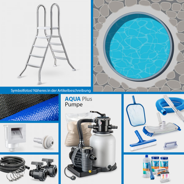 Stahlwand-Rundpool mit Alu-Handlauf | Folie 0,8 mm blau | 4,60 x 1,20 m | Jubiläums-Set