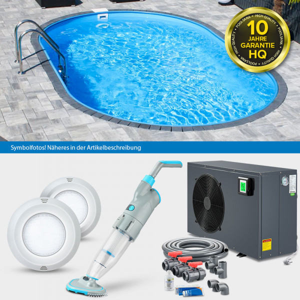 Ovalpool PS HQ 6,00 x 3,20 x 1,50 m mit Alu-Handlauf | Folie blau 1,0mm | LAGOON-Set PLUS