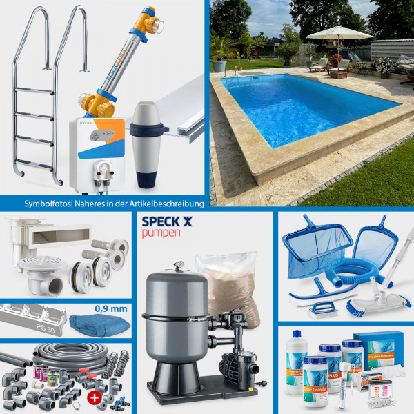 POOLSANA Rechteckpool 6,00 x 3,00 x 1,50 m | 4D-Folie 0,9 mm blau | PERFECT-Set "High Level"