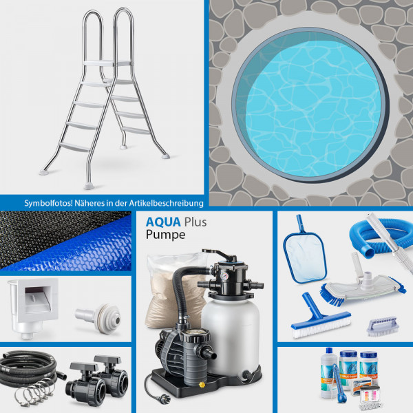 Aluwand-Rundpool Eisenglimmer | Alu-Handlauf | Folie 0,8 mm hellblau | 4,00 x 1,25 m | Jubiläums-Set
