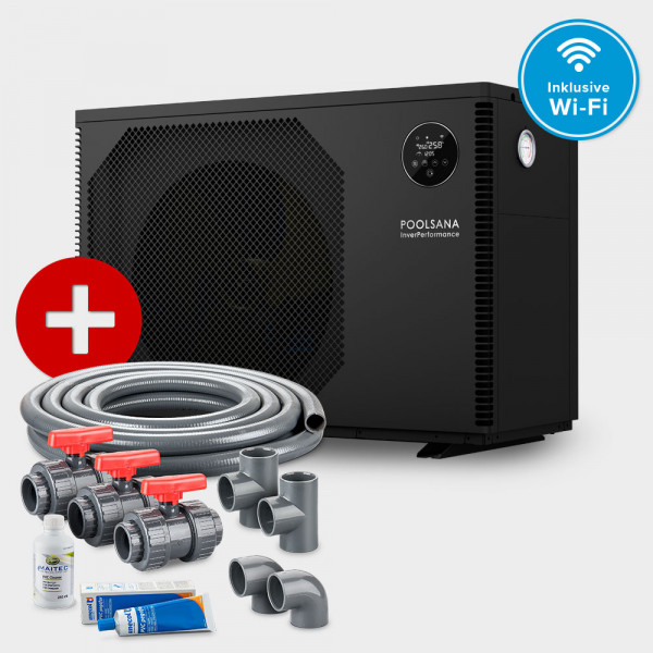 Pool Inverter-Wärmepumpe POOLSANA InverPerformance 11 + Anschluss-Set 50 mm