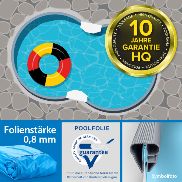 Einzelbecken Stahlwand-Achtformpool POOLSANA HQ 4,70 x 3,00 x 1,35 m | Folie blau