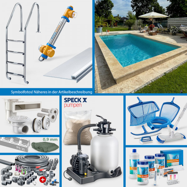 Rechteckpool PS SQ 6,00x3,00x1,50m | 4D-Folie 0,9 mm grün | PROFI-Set "High Level" | Treppe Elegance