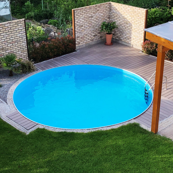 Retoure-Ware: Einzelbecken Aluwand-Rundpool 3,50 x 1,20 m mit Aluminium-Handlauf | Folie blau