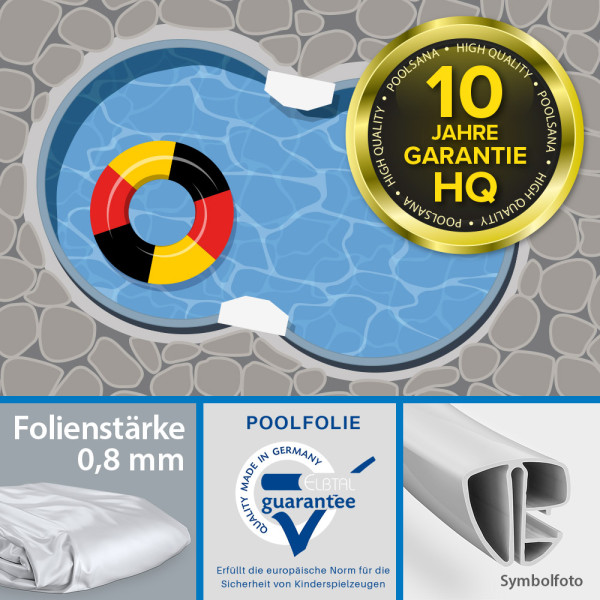 Einzelbecken Stahlwand-Achtformpool POOLSANA HQ 5,25 x 3,20 x 1,35 m | Folie grau
