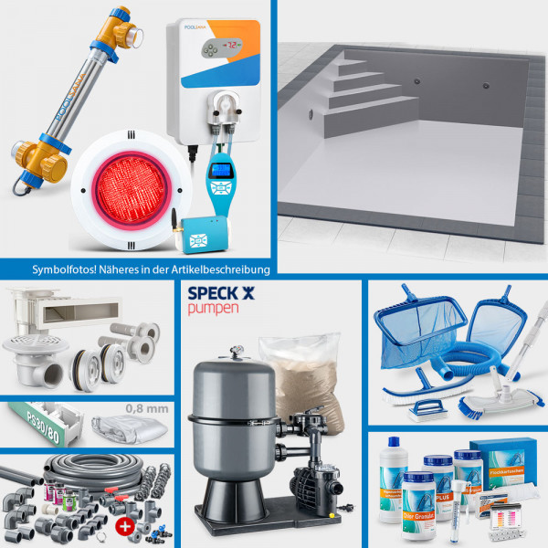 PS30/80-Rechteckpool 7,00x3,50x1,50 m PERFECT-Set "High Level" | Grau | Unterbautreppe Eck 169x169cm