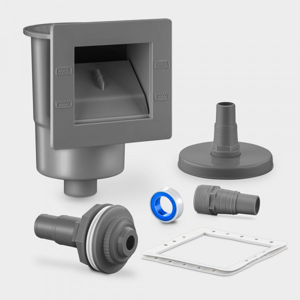 Pool Einbauskimmer PS PLUS mit Flanschblende + Einlaufdüse für Schlauchanschluss 32/38 mm | Grau