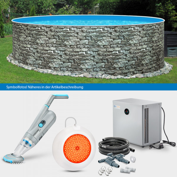 Rundpool POOLSANA STONE 3,60 x 1,20 m Folie 0,5 mm LAGOON-Set COMFORT | Freiaufstellung/Teileinbau