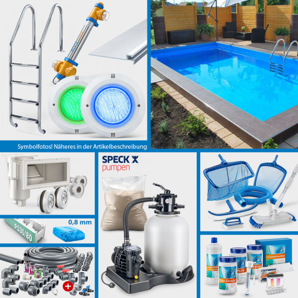 JUBILÄUMS-Rechteckpool POOLSANA HQ 8,00 x 4,00 x 1,50 m | Folie blau 0,8 mm | PROFI-Set