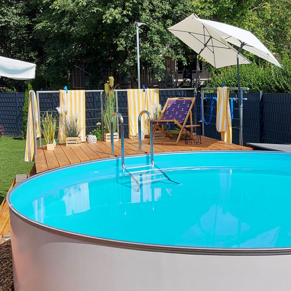 Retoure-Ware: Einzelbecken Stahlwand-Rundpool PS VALUE 4,60 x 1,35 m | Folie blau + Handlauf grau