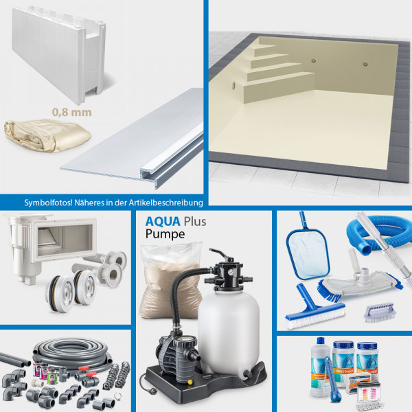 Rechteckpool 6,00 x 3,00 x 1,50 m PLUS-Set | Sand | Unterbautreppe Eck 169 x 169 cm