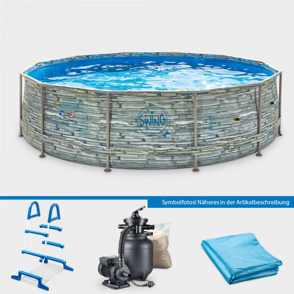 Frame Pool POLE STONE Rund 366 x 91 cm PURE-Set