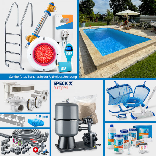 PS30-Rechteckpool POOLSANA SQ 5,00 x 3,00 x 1,50 m | Folie blau 1,0 mm | PERFECT-Set "High Level"