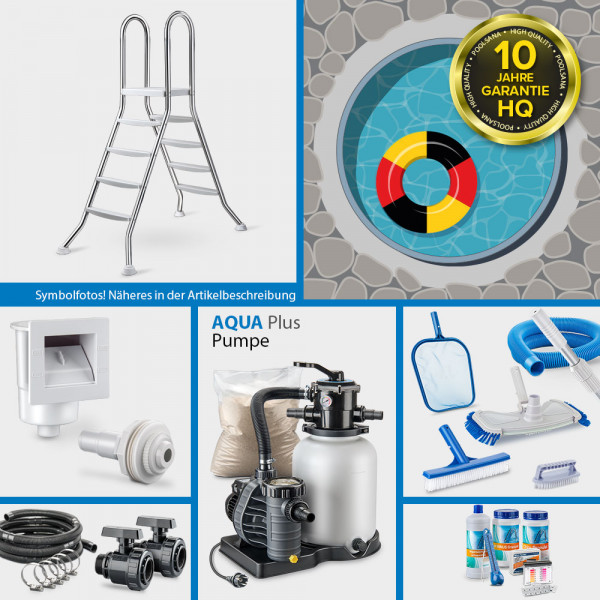 Rundpool Alu PS HQ 3,50 x 1,25 m | Alu-Handlauf | 0,8 mm grau PLUS-Set | Freiaufstellung/Teileinbau