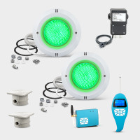 2er-Set Pool-Scheinwerfer PS PROFI mit LED-Birne RGB 30 W und Fernbedienung + Trafo + Kabeldosen 2er-Set Pool-Scheinwerfer PS PROFI mit LED-Birne RGB 30 W und Fernbedienung + Trafo + Kabeldosen