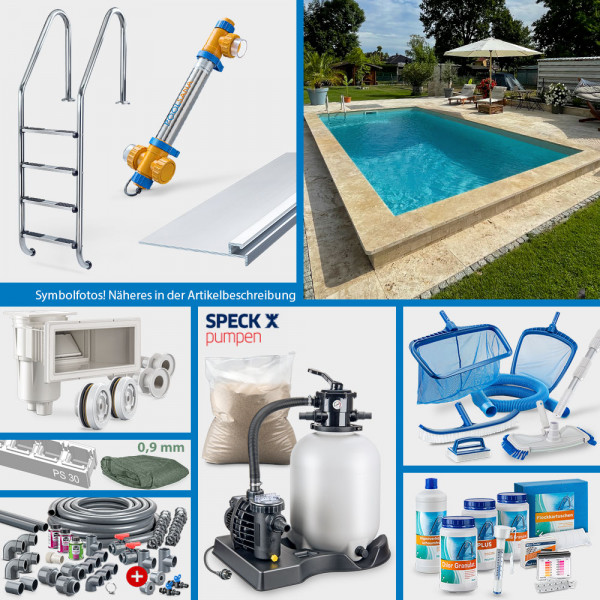 POOLSANA Rechteckpool 8,00 x 4,00 x 1,50 m | 4D-Folie 0,9 mm grün | PROFI-Set