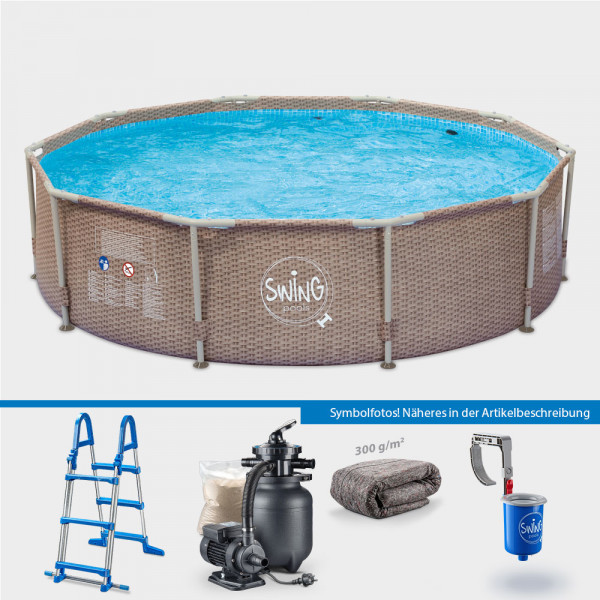 Frame Pool POLE Wicker Rund 305 x 76 cm PROTECT PLUS-Set