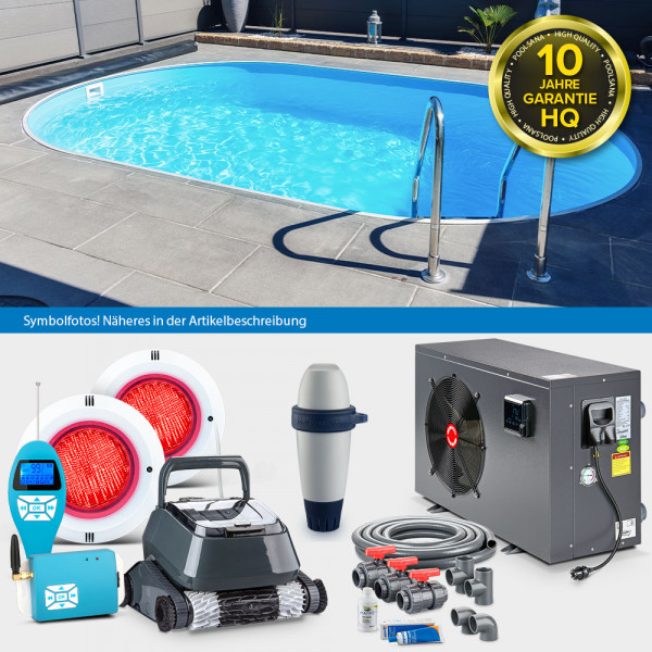 Ovalpool PS HQ 7,00 x 3,50 x 1,50 m mit Alu-Handlauf | Folie blau 1,0mm | LAGOON-Set PROFI