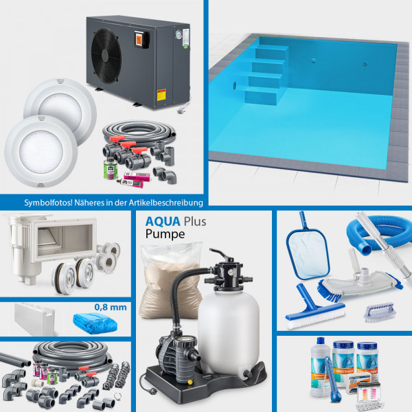 POOLSANA Rechteckpool 6,00 x 3,00 x 1,50 m PROMO-Set PRIME | Folie blau | Unterbautreppe gerade