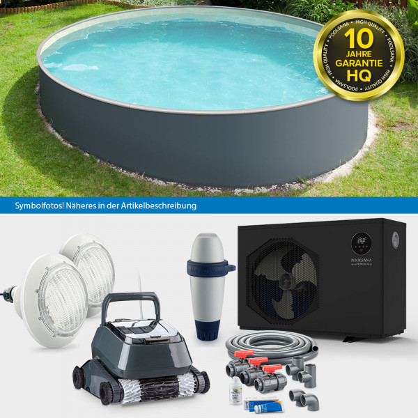 Rundpool PS HQ 5,00x1,50m | Alu-HL | Folie sand | Stahlwand grau | LAGOON-Set PROFI | Teil/Komplett