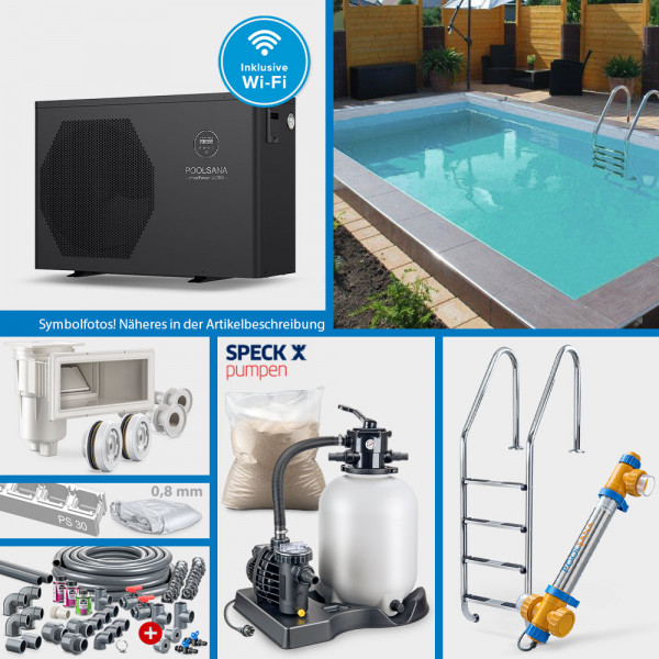 PS30-Rechteckpool POOLSANA HQ 7,00 x 3,50 x 1,50 m | Folie grau 0,8 mm | PROFI-Set "HEAT"