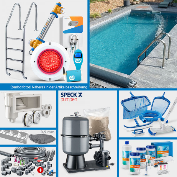 PS30-Rechteckpool PS 7,00 x 3,50 x 1,50 m | 4D-Folie 0,9 mm anthrazit | PERFECT-Set