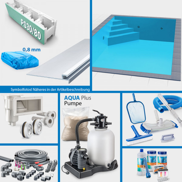 JUBILÄUMS-Rechteckpool 8,00 x 4,00 x 1,50 m PLUS-Set | Blau | Unterbautreppe Eck 169 x 169 cm