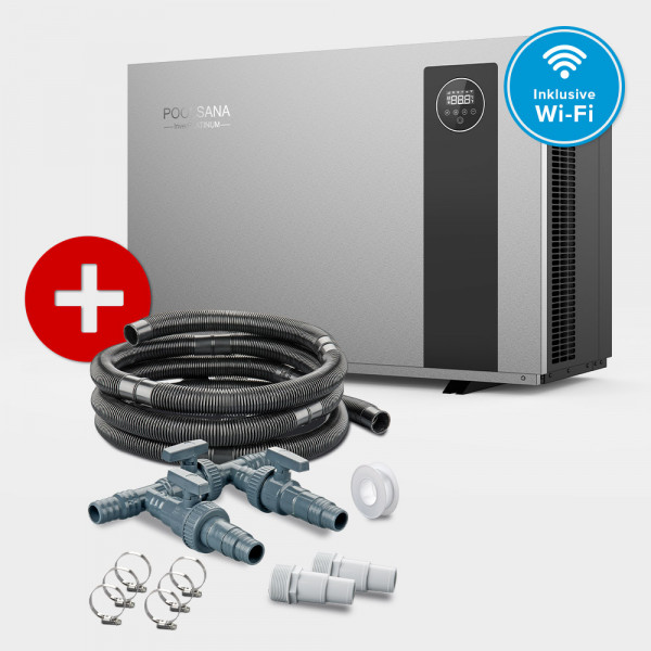 Pool Full-Inverter-Wärmepumpe POOLSANA InverPLATINUM 9 kW + Anschluss-Set 38 mm