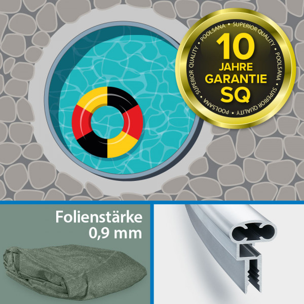 Einzelbecken Rundpool PS SQ 4,00 x 1,25 m mit Alu-Wand und Alu-Kombihandlauf | 4D-Folie 0,9 mm grün