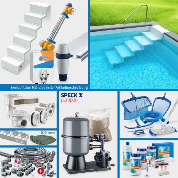 Rechteckpool SQ 7,00x3,50x1,50m | 4D-Folie 0,9mm grün | PERFECT-Set "High Level" | Treppe Elegance