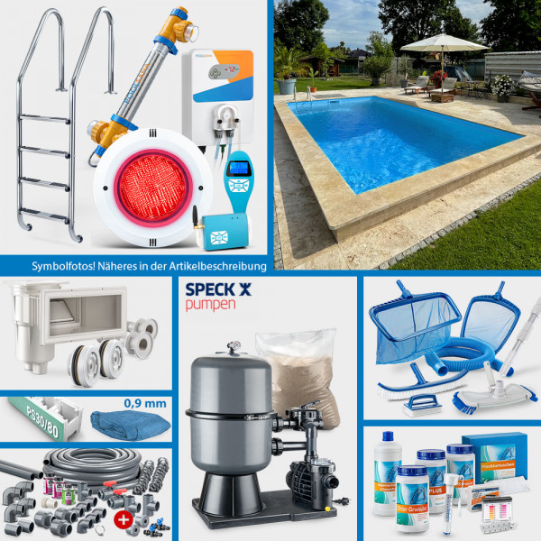 PS30/80-Rechteckpool POOLSANA 5,00 x 3,00 x 1,50 m | 4D-Folie 0,9 mm blau | PERFECT-Set