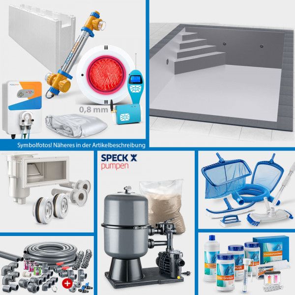 Rechteckpool 8,00 x 4,00 x 1,50 m PERFECT-Set | Grau | Unterbautreppe Eck 169 x 169 cm