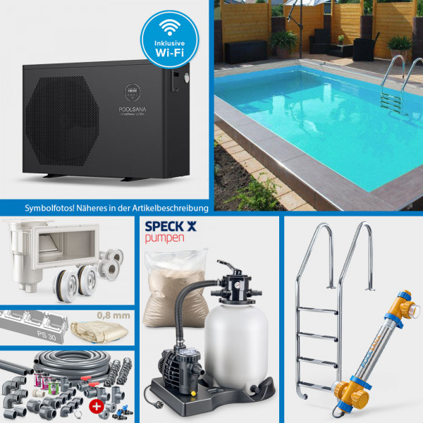 PS30-Rechteckpool POOLSANA HQ 5,00 x 3,00 x 1,50 m | Folie sand 0,8 mm | PROFI-Set "HEAT"