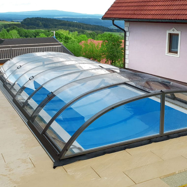 Poolüberdachung POOLSANA PRoof COMPACT CLEAR 2 Anthrazit | 8,64 x 4,40 x 0,81 m