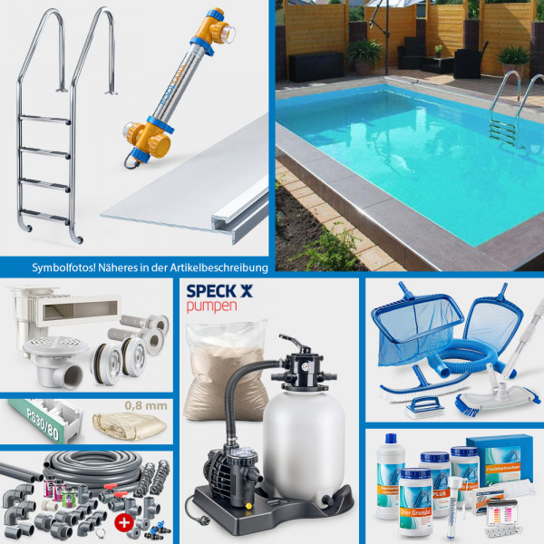 PS30/80-Rechteckpool POOLSANA HQ 7,00 x 3,50 x 1,50 m | Folie sand 0,8 mm | PROFI-Set "High Level"