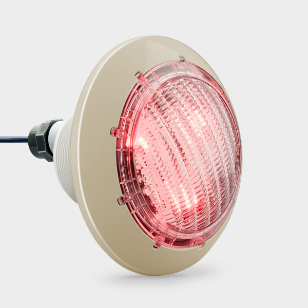 COMPACT-Poolscheinwerfer LED RGB 30 W mit Mini-Einbaunische + Kabelschutzschlauch | Blende sand