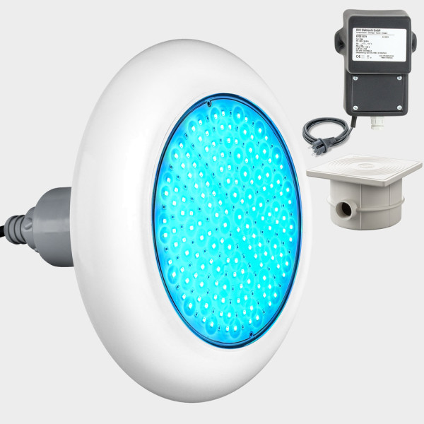 1er-Set mit Trafo und Kabeldose: LED Poolbeleuchtung POOLSANA VARIO 25W RGB | Blende weiß