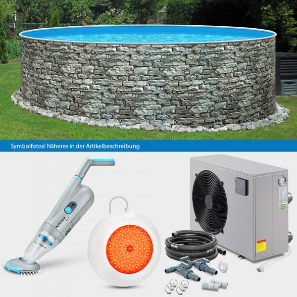 Rundpool POOLSANA STONE 4,60 x 1,20 m Folie 0,5 mm LAGOON-Set COMFORT | Freiaufstellung/Teileinbau
