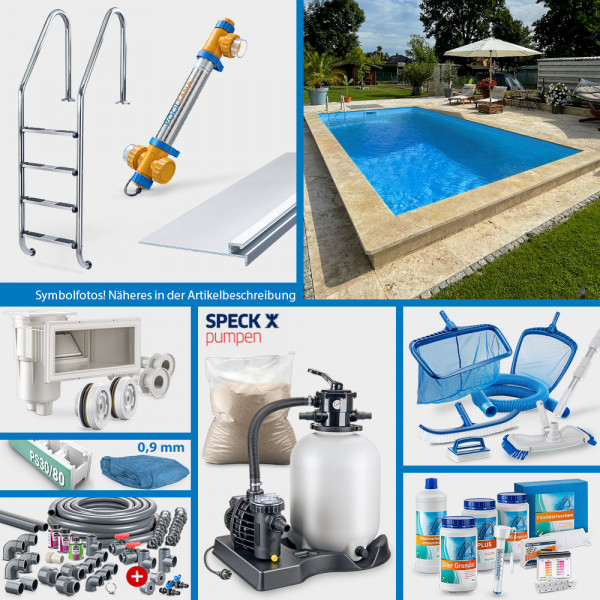 PS30/80-Rechteckpool POOLSANA 5,00 x 3,00 x 1,50 m | 4D-Folie 0,9 mm blau | PROFI-Set