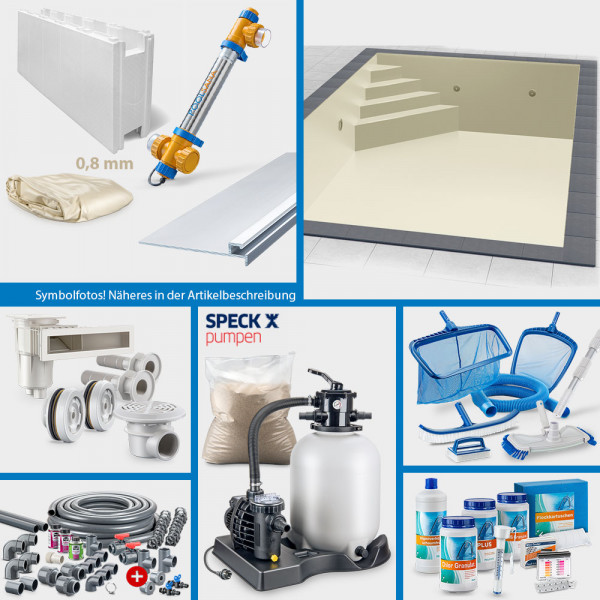 Rechteckpool 6,00 x 3,00 x 1,50 m PROFI-Set "High Level" | Sand | Unterbautreppe Eck 169 x 169 cm