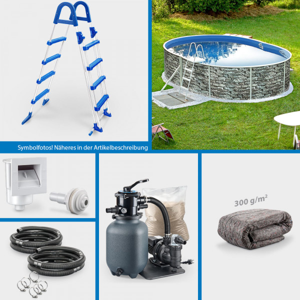 Ovalpool POOLSANA STONE 5,50 x 3,70 x 1,20 m Folie 0,5 mm PROTECT-Set | Freiaufstellung