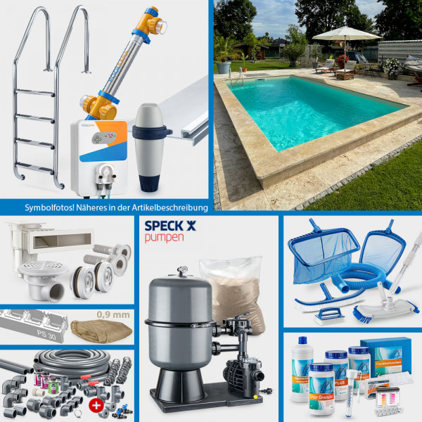 POOLSANA Rechteckpool 8,00 x 4,00 x 1,50 m | 4D-Folie 0,9 mm sand | PERFECT-Set "High Level"