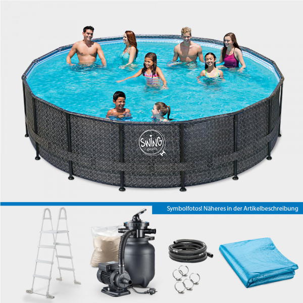 Frame Pool PRIME Rund Wicker dark 488 x 122 cm PURE-Set