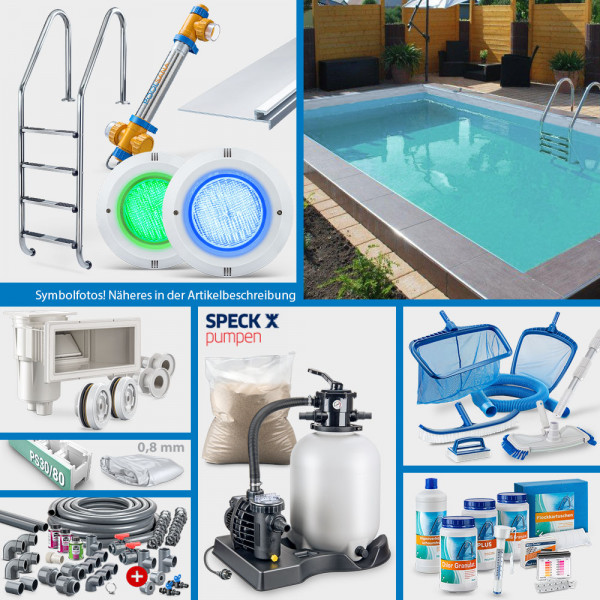 JUBILÄUMS-Rechteckpool POOLSANA HQ 7,00 x 3,50 x 1,50 m | Folie grau 0,8 mm | PROFI-Set